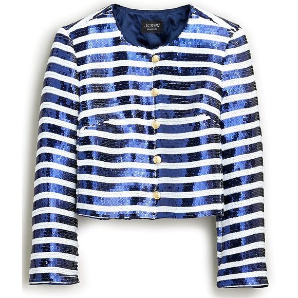 J.Crew Collection NEW Louisa Lady Jacket Striped Sequin NWT Womens Sz 16 J Crew - Picture 1 of 16